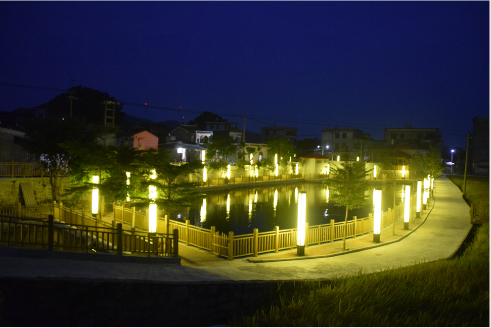 林中村夜景图